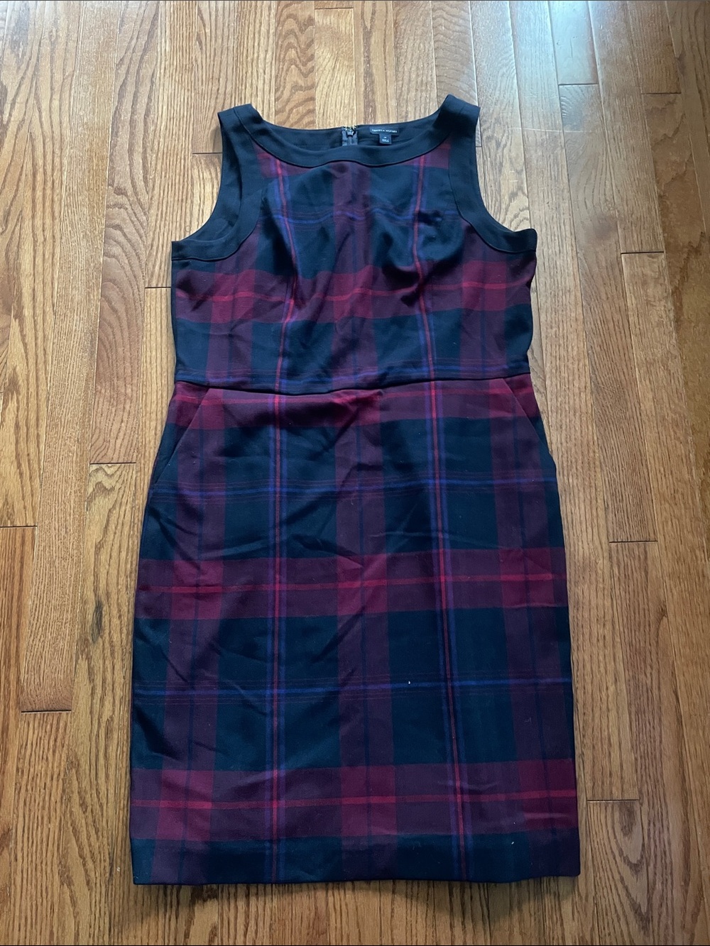 Tommy Hilfiger Red Blue Plaid Sleeveless Shift Dress Women’s Sz 14